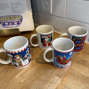 Holiday Ceramic Coffee Mug Set - Festive Red & Blue Designs